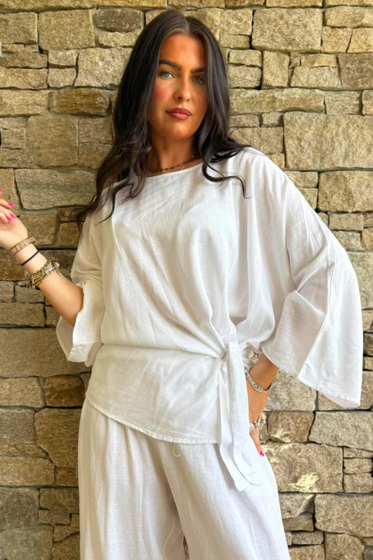 Lindin Linen Blend Kimono Top White